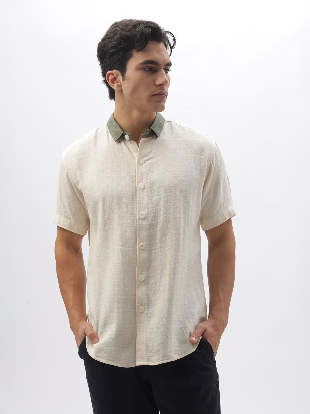 

HAMPTONS Pure Cotton Brushed Effect Casual Shirt, Cream
