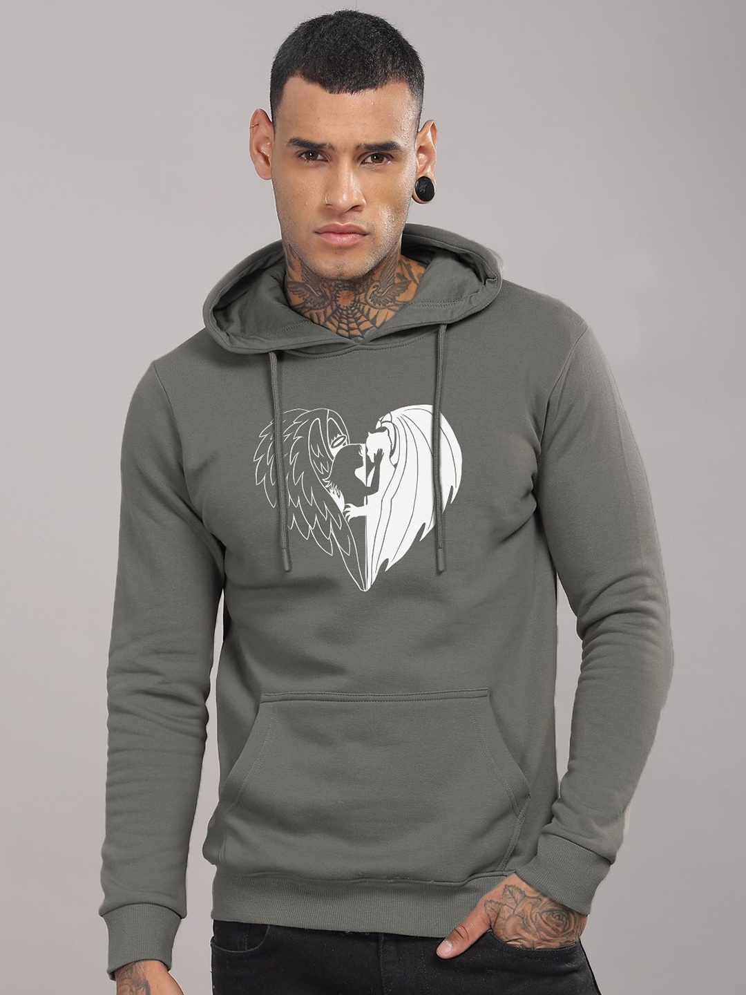 

ADRO Men Printed Hooded Pullover Sweatshirt, Grey