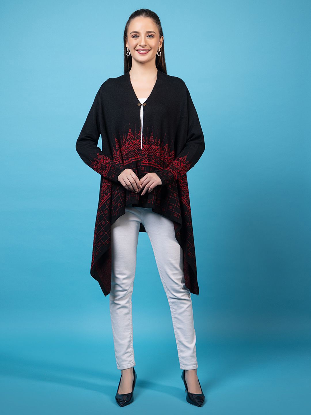 

Anouk Black Printed Open Front Shrug