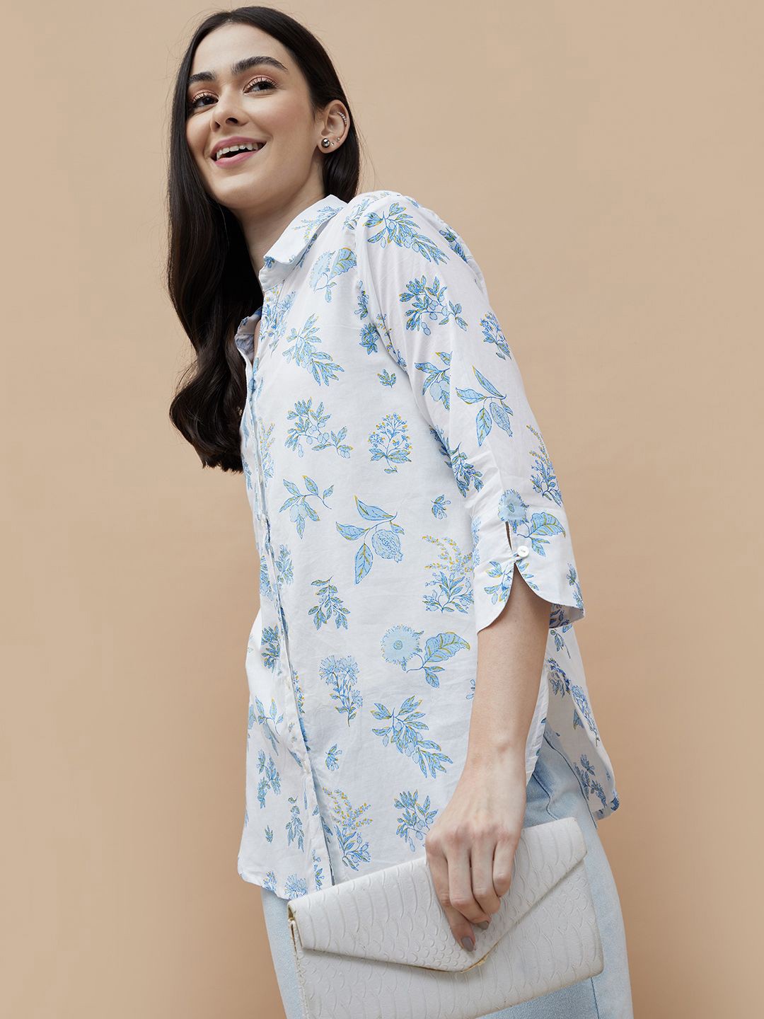 

Colour Me by Melange Women Floral Printed Cotton Casual Shirt, White