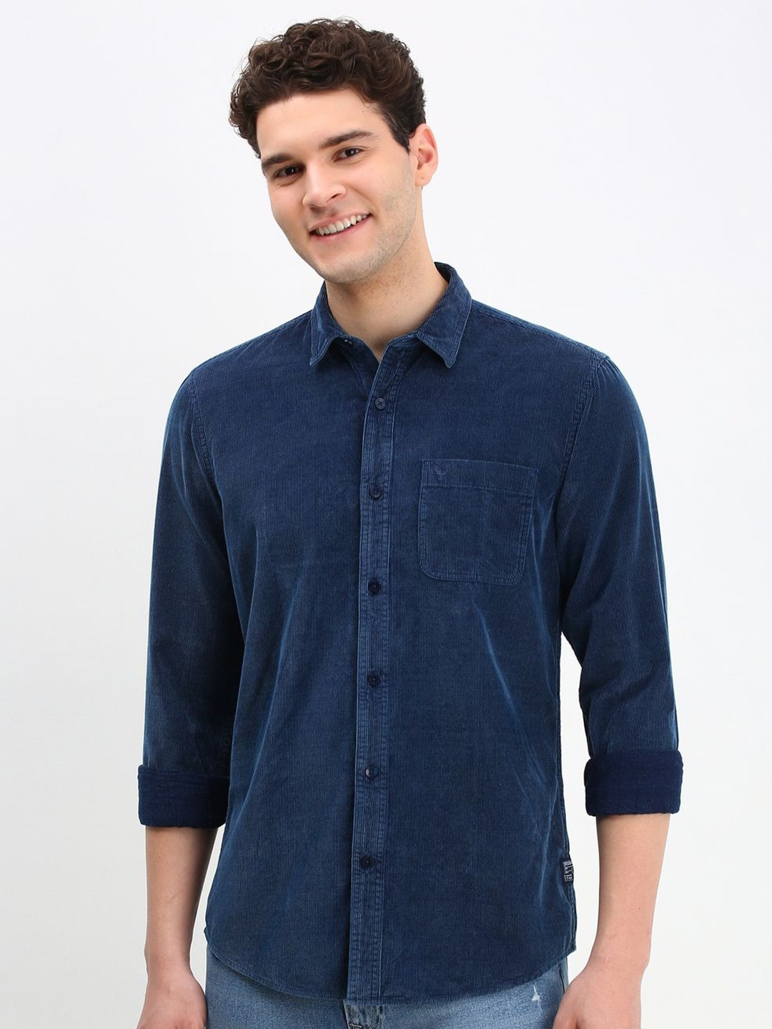 

Allen Solly Men Custom Solid Cotton Casual Shirt, Navy blue