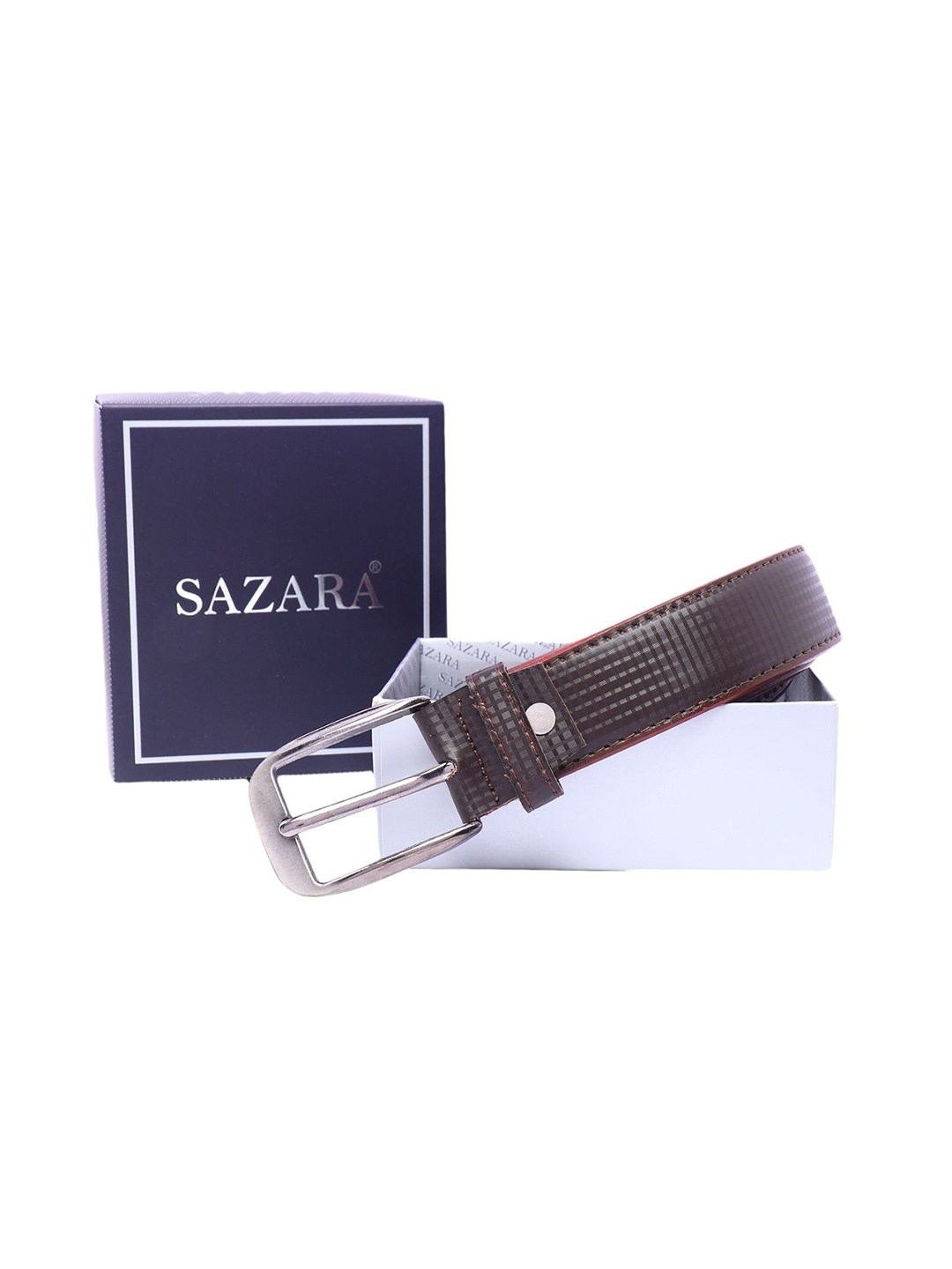 

SAZARA Men Textured Leather Belt, Brown