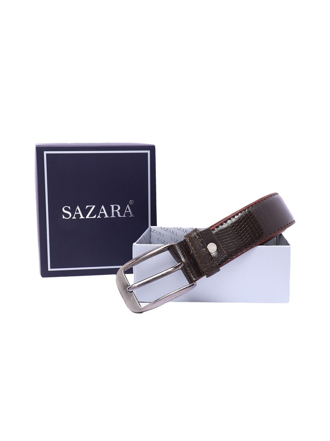 

SAZARA Men Textured Leather Belt, Brown