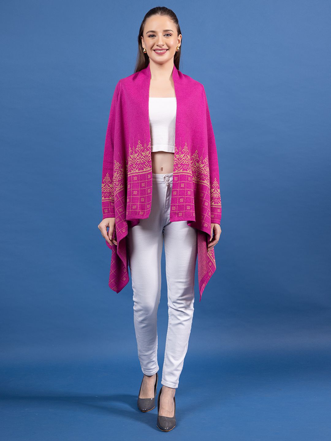 

Anouk Purple Printed Open Front Shrug