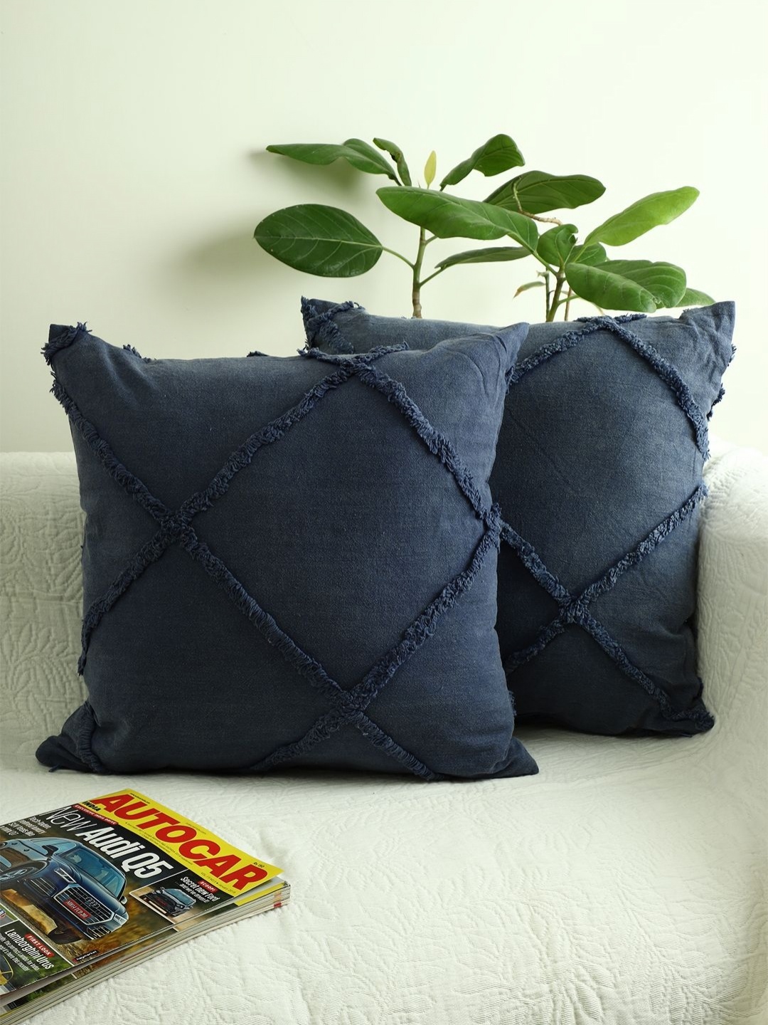 

Jamio Firati Blue 2 Pieces Embroidered Cotton Square Cushion Covers