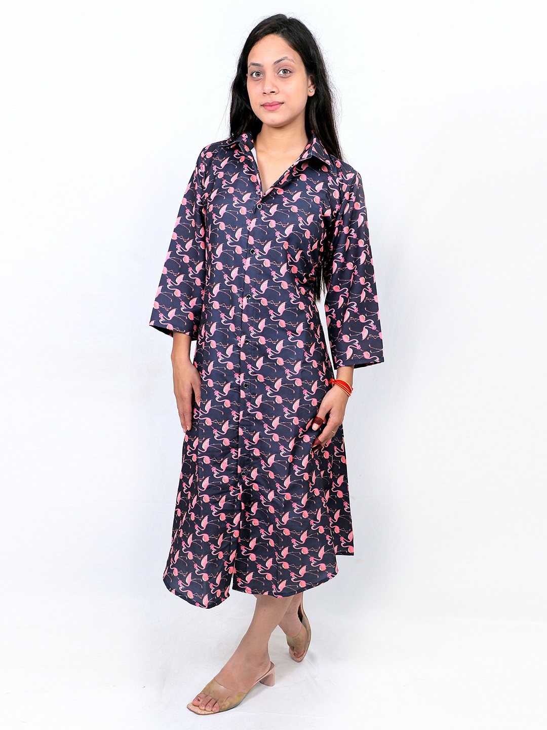 

TILISM Printed Pure Cotton Shirt Midi Dress, Black