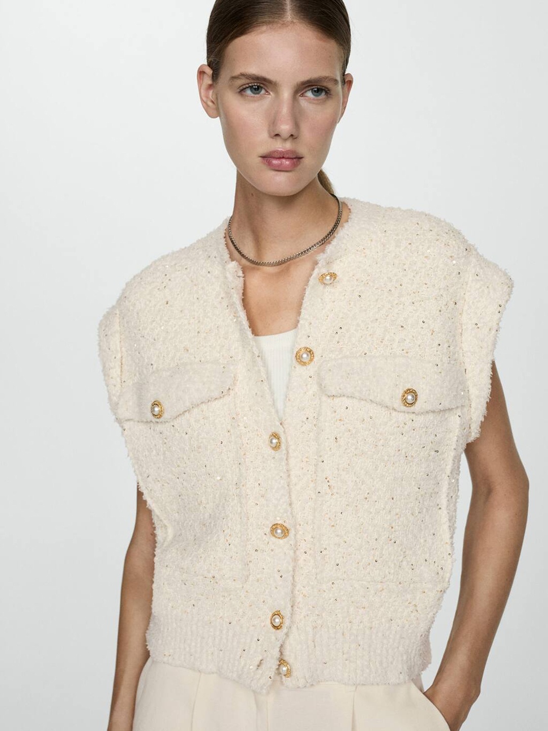 

MANGO Embellished Cardigan, White