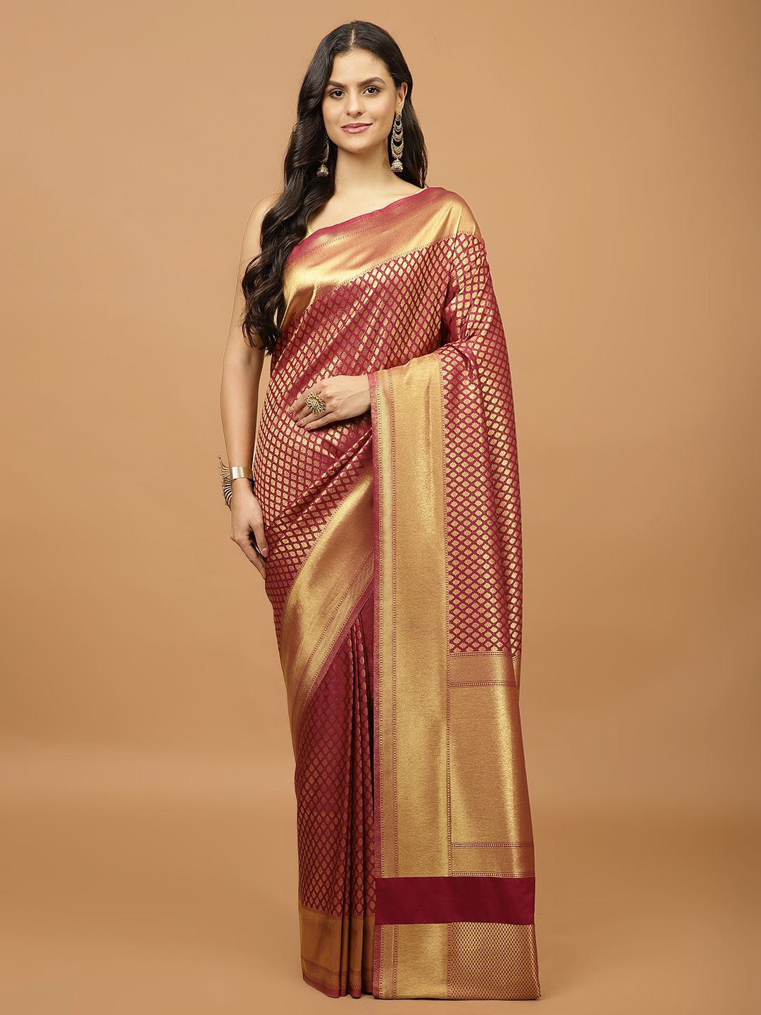 

Meena Bazaar Woven Design Zari Art Silk Saree, Burgundy