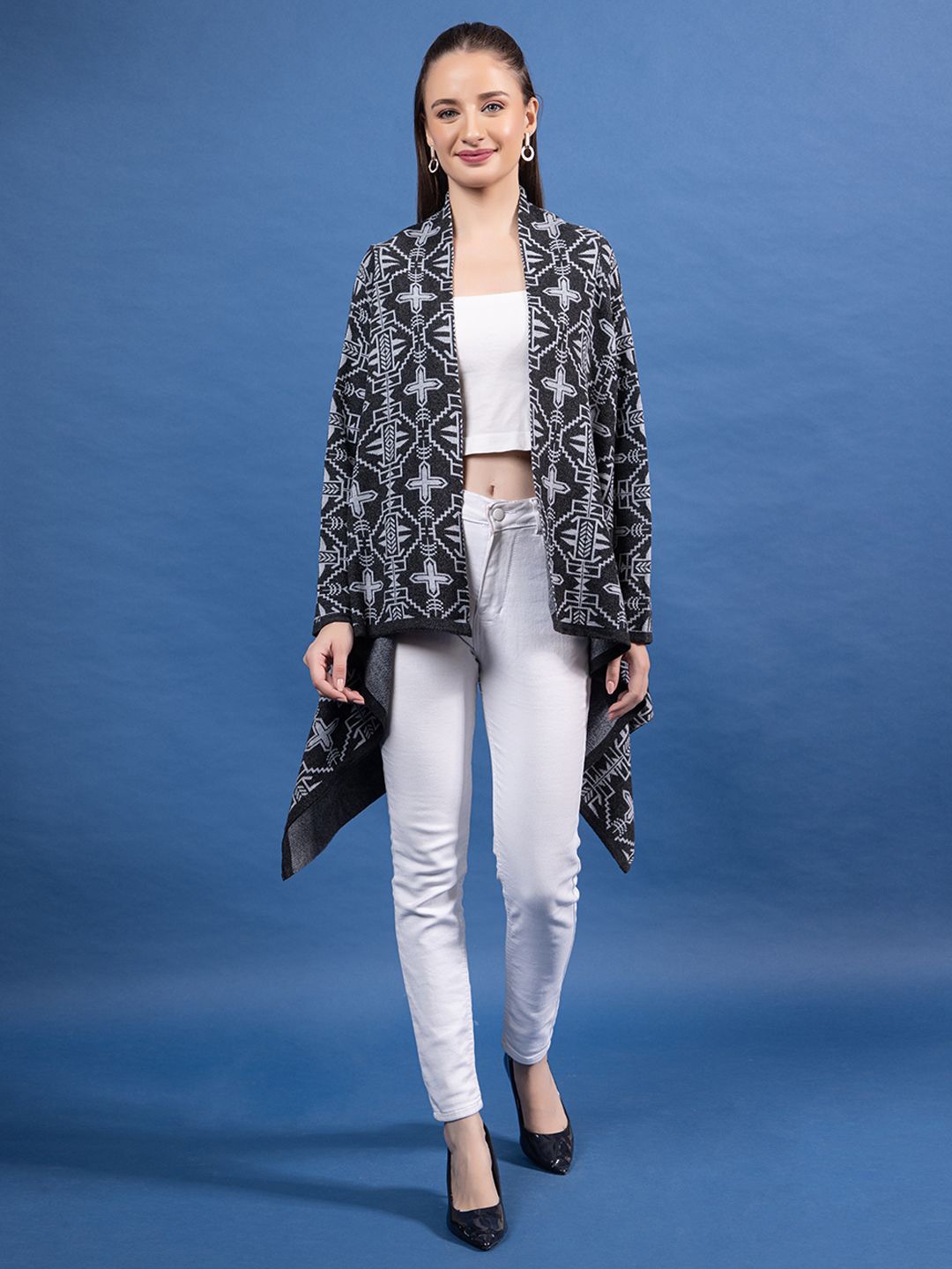 

Anouk Printed Open Front Shrug, Grey
