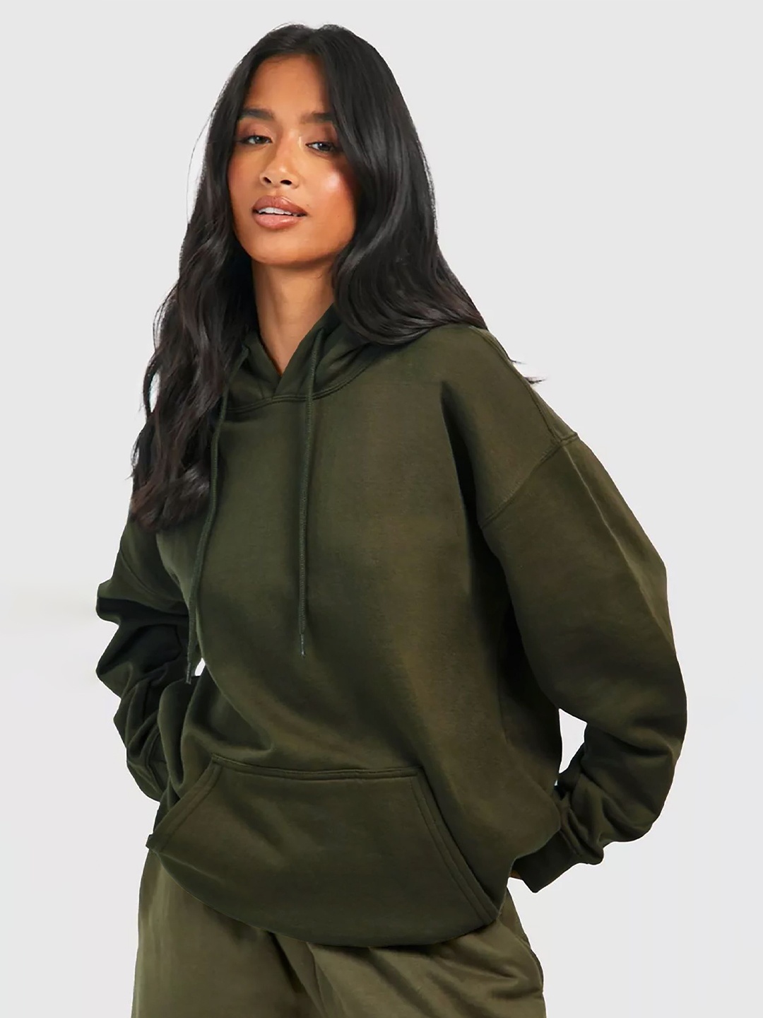 

MISCHIEF MONKEY Women Oversized Hooded Sweatshirt, Olive