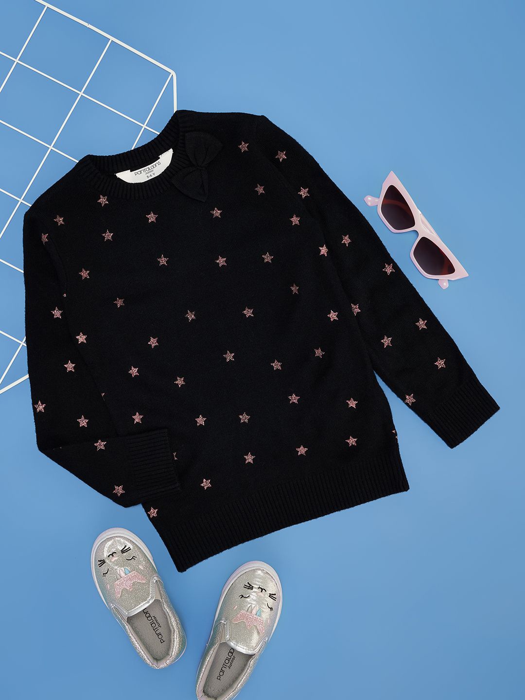 

Pantaloons Junior Girls Geometric Printed Pullover Sweaters, Black