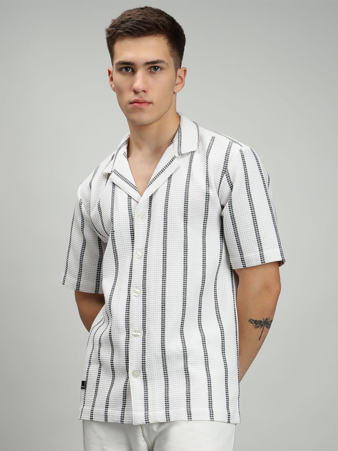

MARC JOBBS Men Comfort Striped Pure Cotton Casual Shirt, White