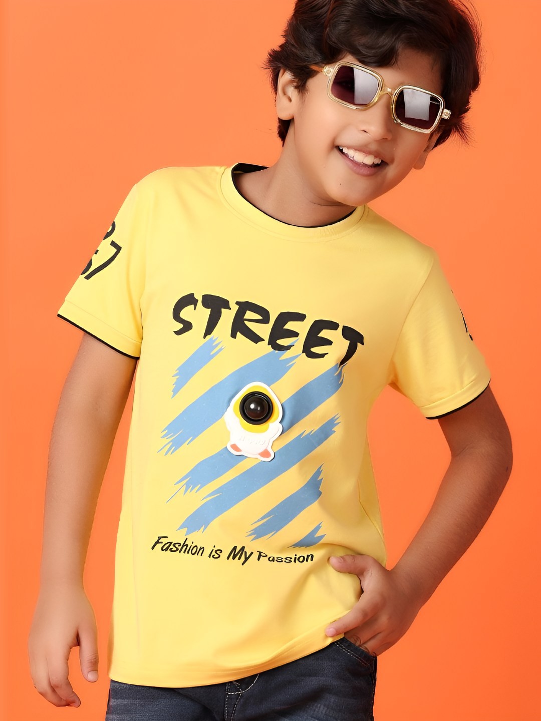 

V-Mart Boys Typography Printed Round Neck Cotton T-shirt, Yellow