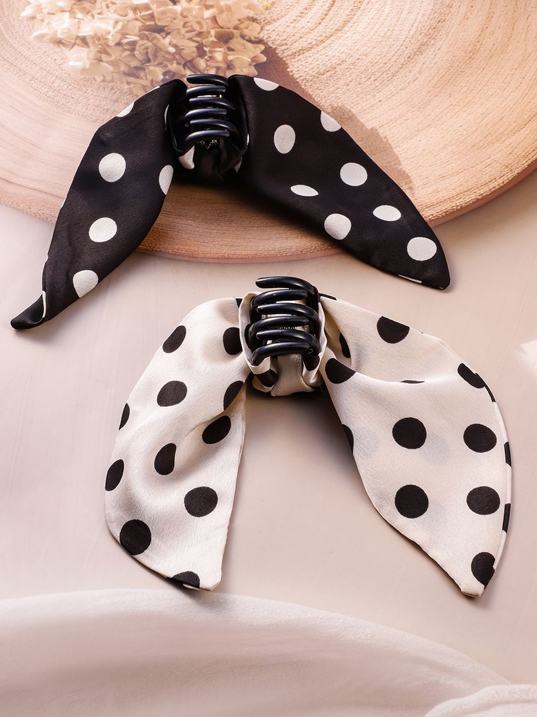 

Rubans of 2 Black & White Polka Dot Hair Claws with Satin Scarf Wrap