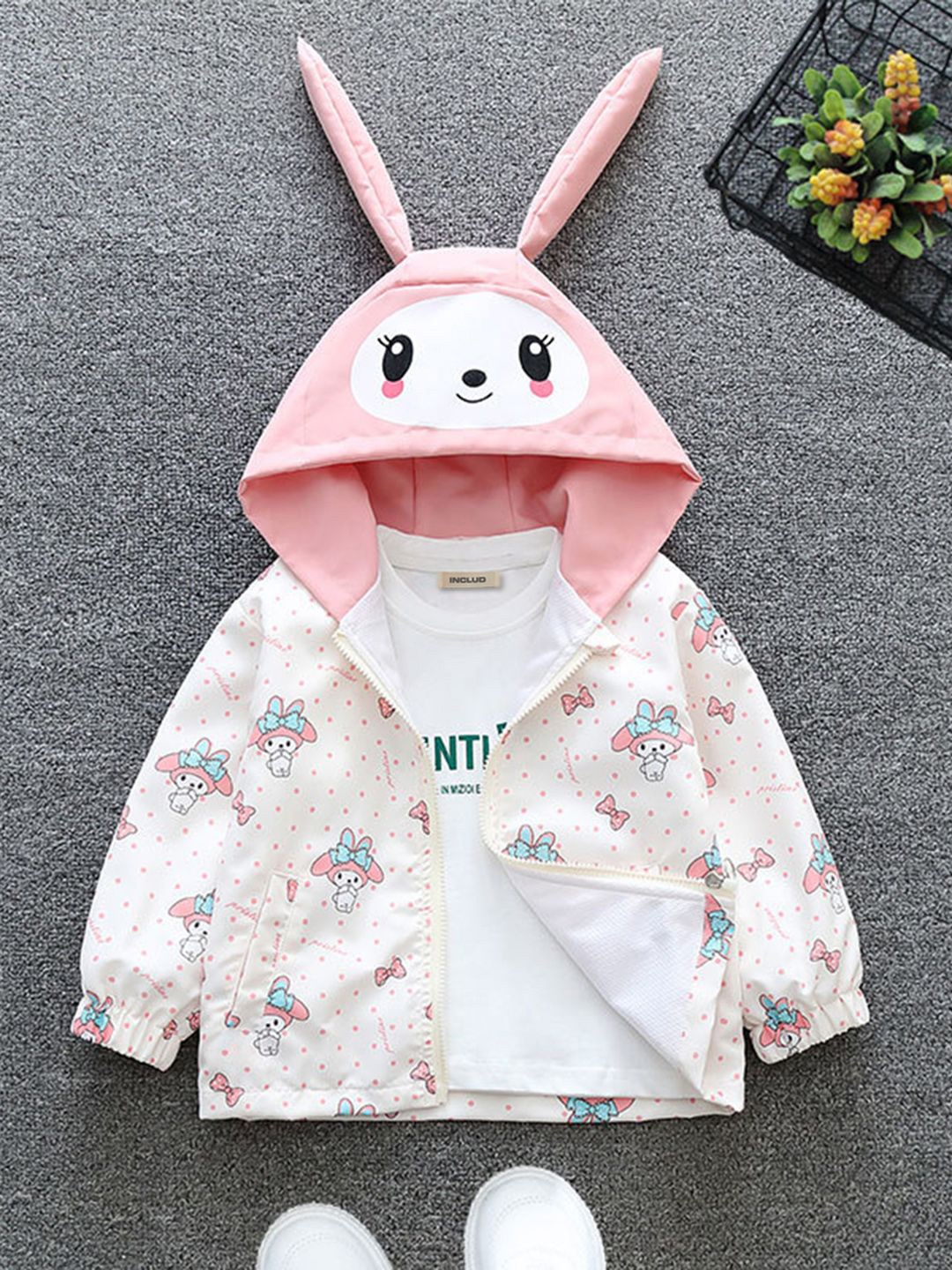 

INCLUD Girls Hooded Open Front Printed Jacket, Pink