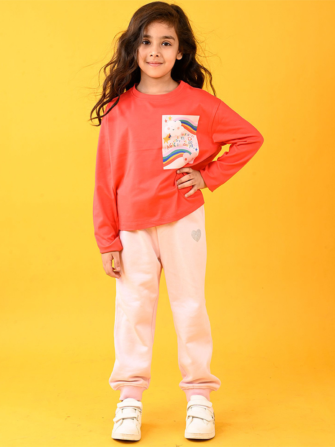 

Anthrilo Girls Printed Pure Cotton T-shirt And Joggers, Red