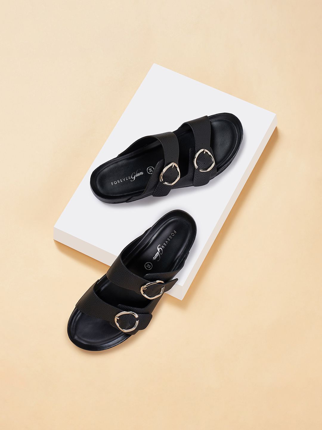 

Forever Glam by Pantaloons Women Open Toe Flats with Buckles Details, Black