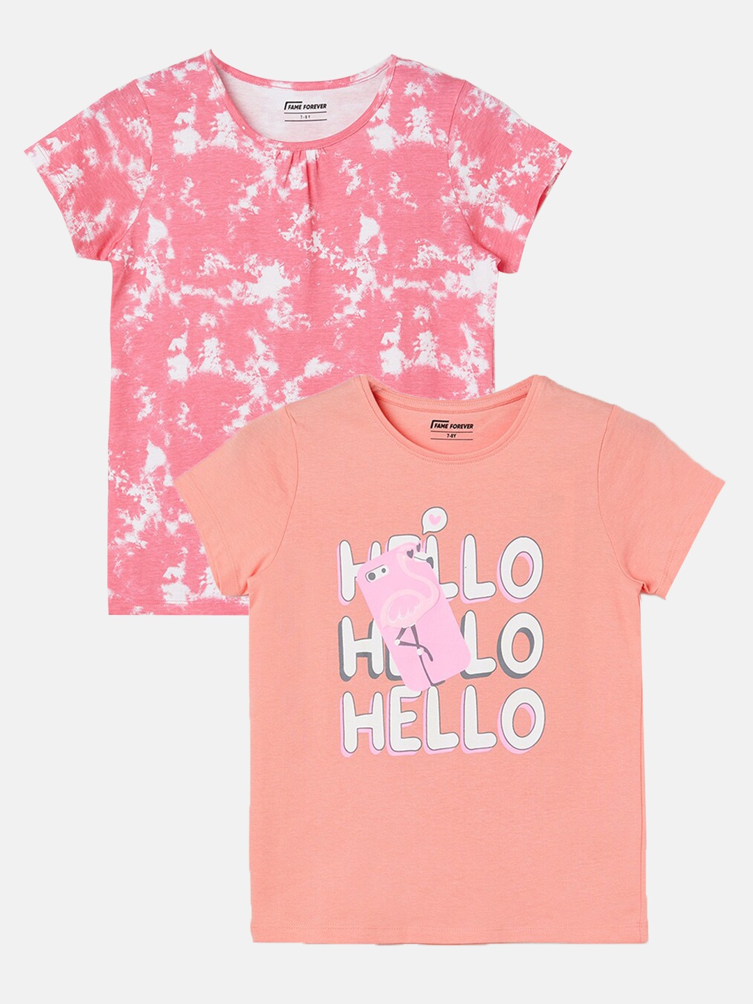 

Fame Forever by Lifestyle Girls Pack Of 2 Typography Printed Pure Cotton T-shirts, Peach