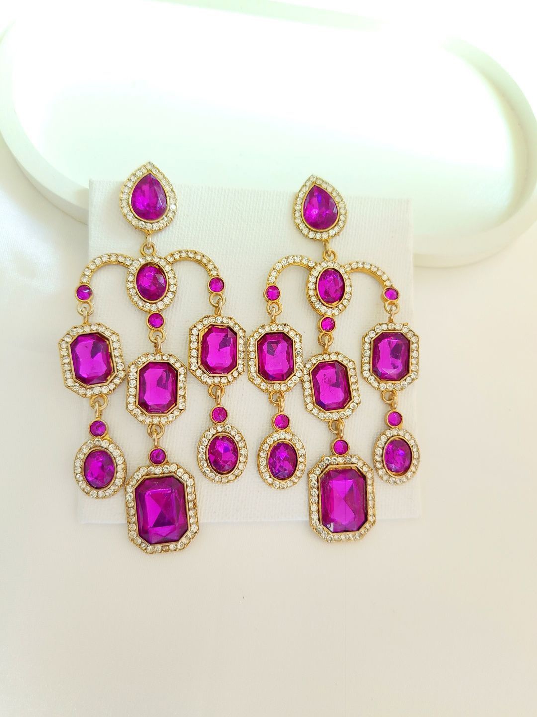 

DressBerry Gold Plated American Diamond Studded Contemporary Drop Earrings, Purple