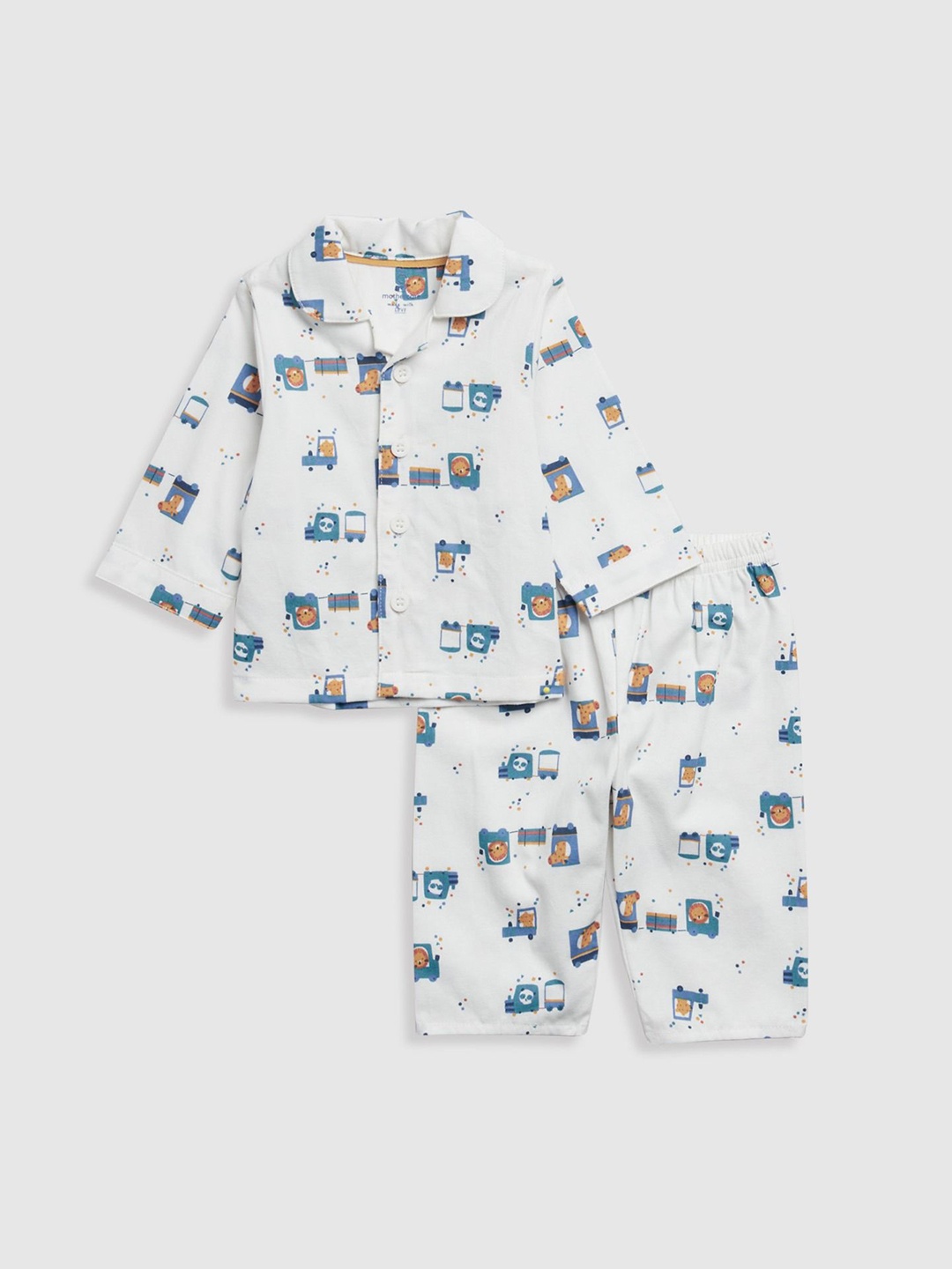 

mothercare Boys Graphic Printed Pure Cotton Shirt with Pyjamas, White
