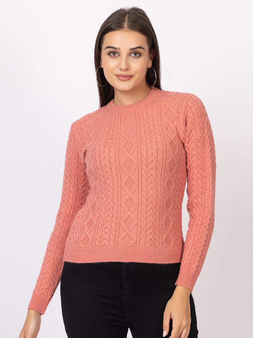 

TWENTY ME Women Cable Knit Ribbed Sweater, Pink