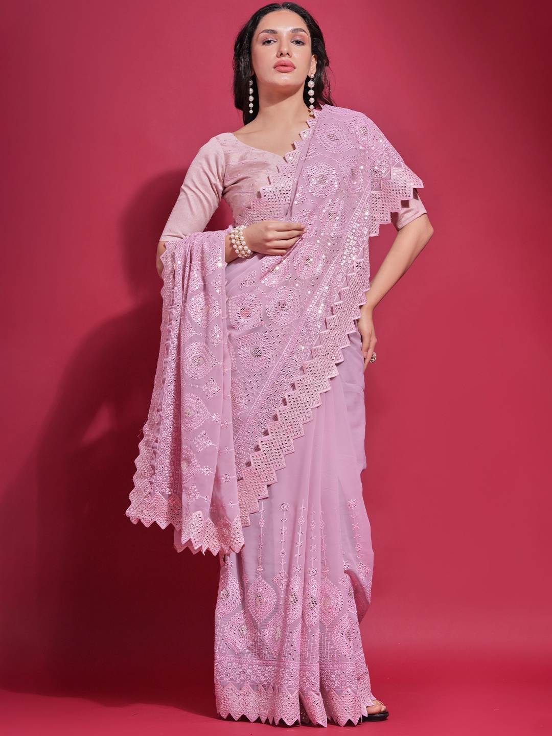 

Krimmple Sequinned Pure Georgette Saree, Purple