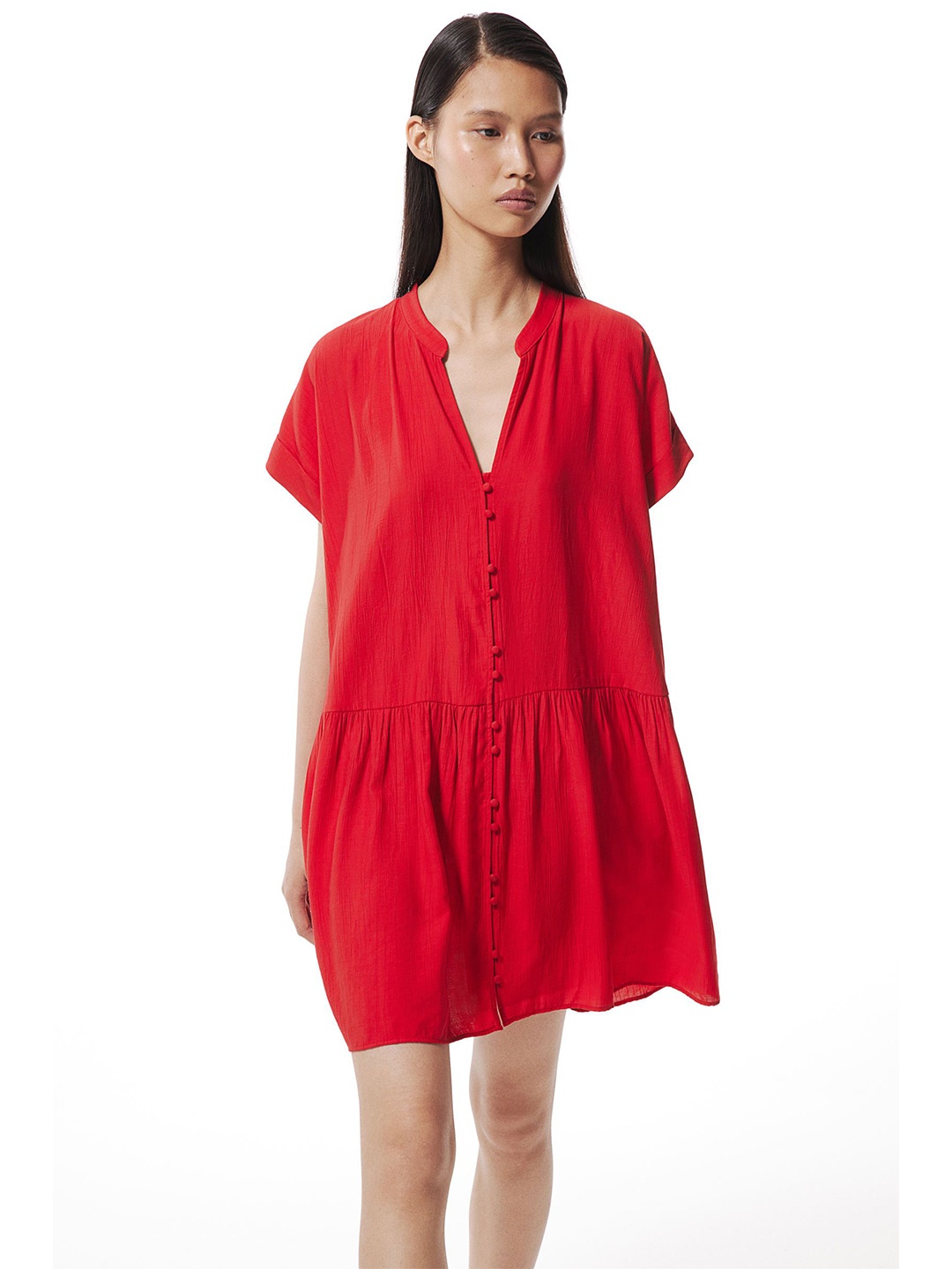 

H&M Mandarin Collar A-Line Dress, Red