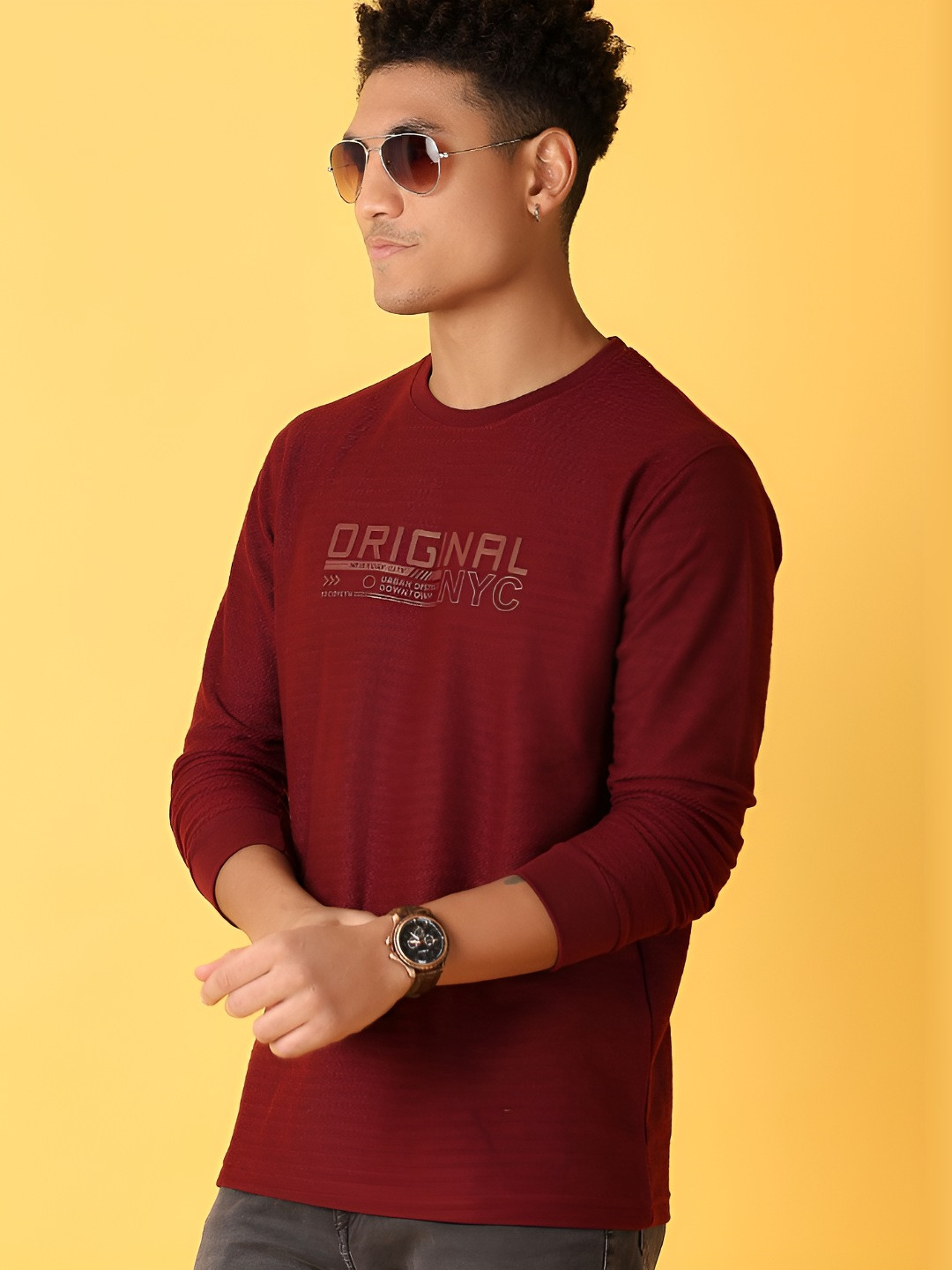 

V-Mart Men Typography Printed Round Neck Cotton T-shirt, Maroon