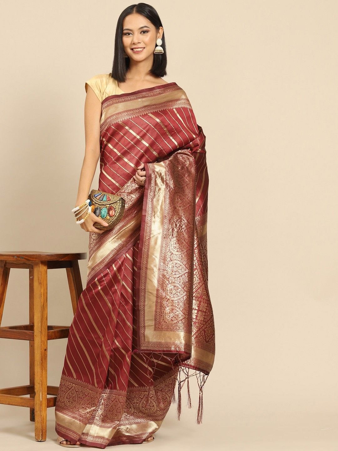 

Anouk Leheriya Zari Silk Blend Leheriya Saree, Maroon