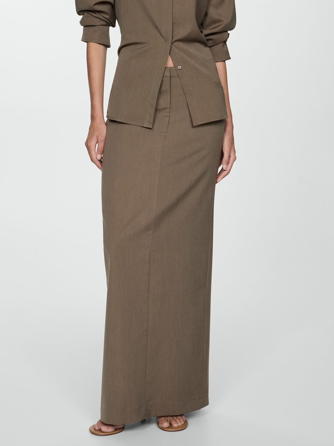 

MANGO Slit Long Skirt, Brown