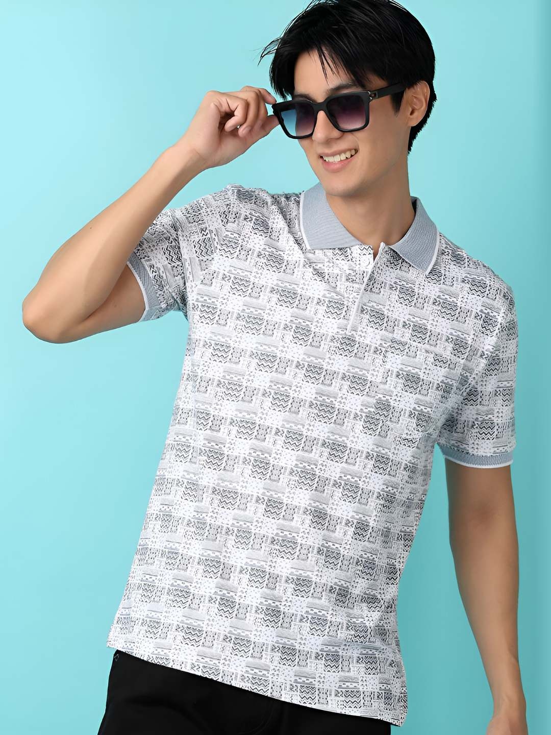 

V-Mart Men Abstract Printed Polo Collar Cotton T-shirt, Blue