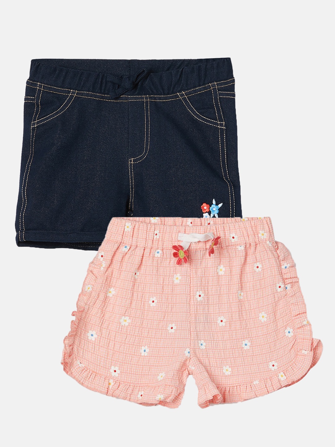 

Juniors by Lifestyle Girls Pack Of 2 Mid Rise Printed Shorts, Peach