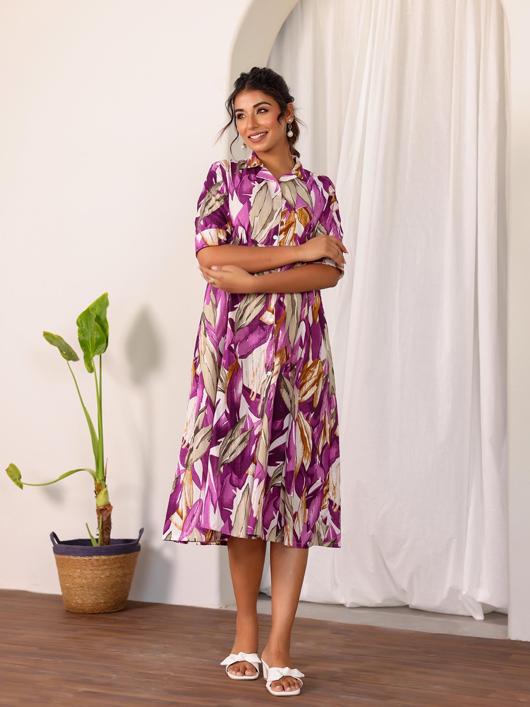 

FLAVIA CREATION Printed Fit and Flare Midi Dress, White