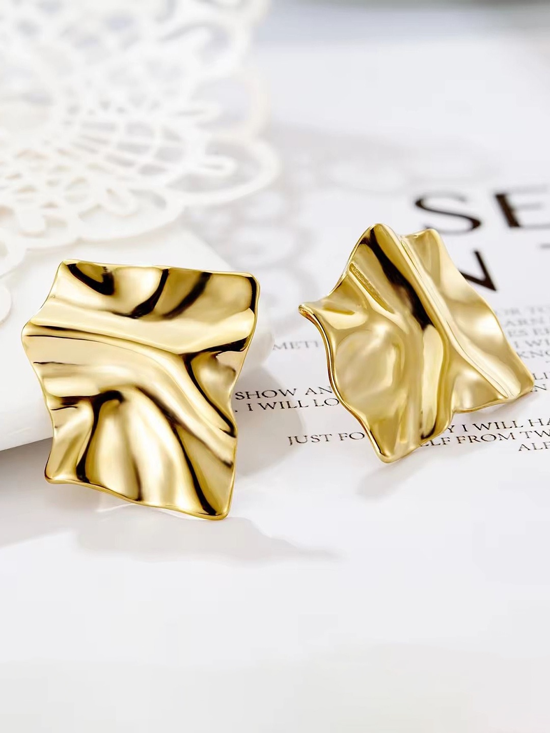 

DIVASTRI Gold-Plated Square Stainless Steel Antique Studs