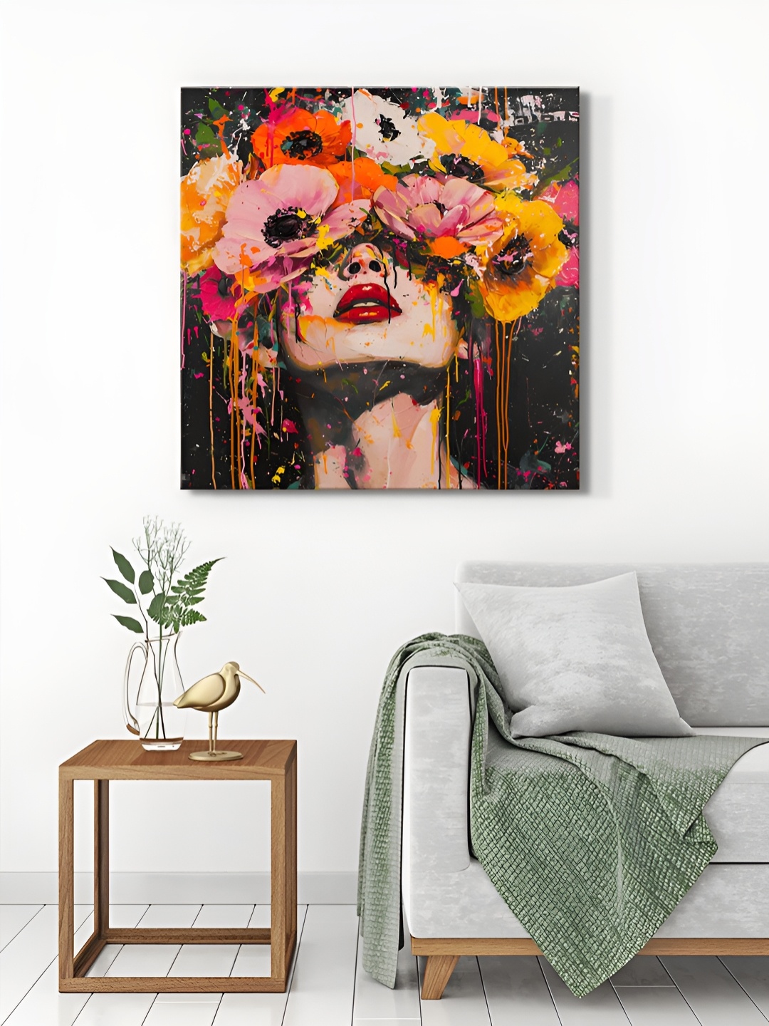 

999Store Yellow & Orange Floral Portrait Canvas Wall Paintings