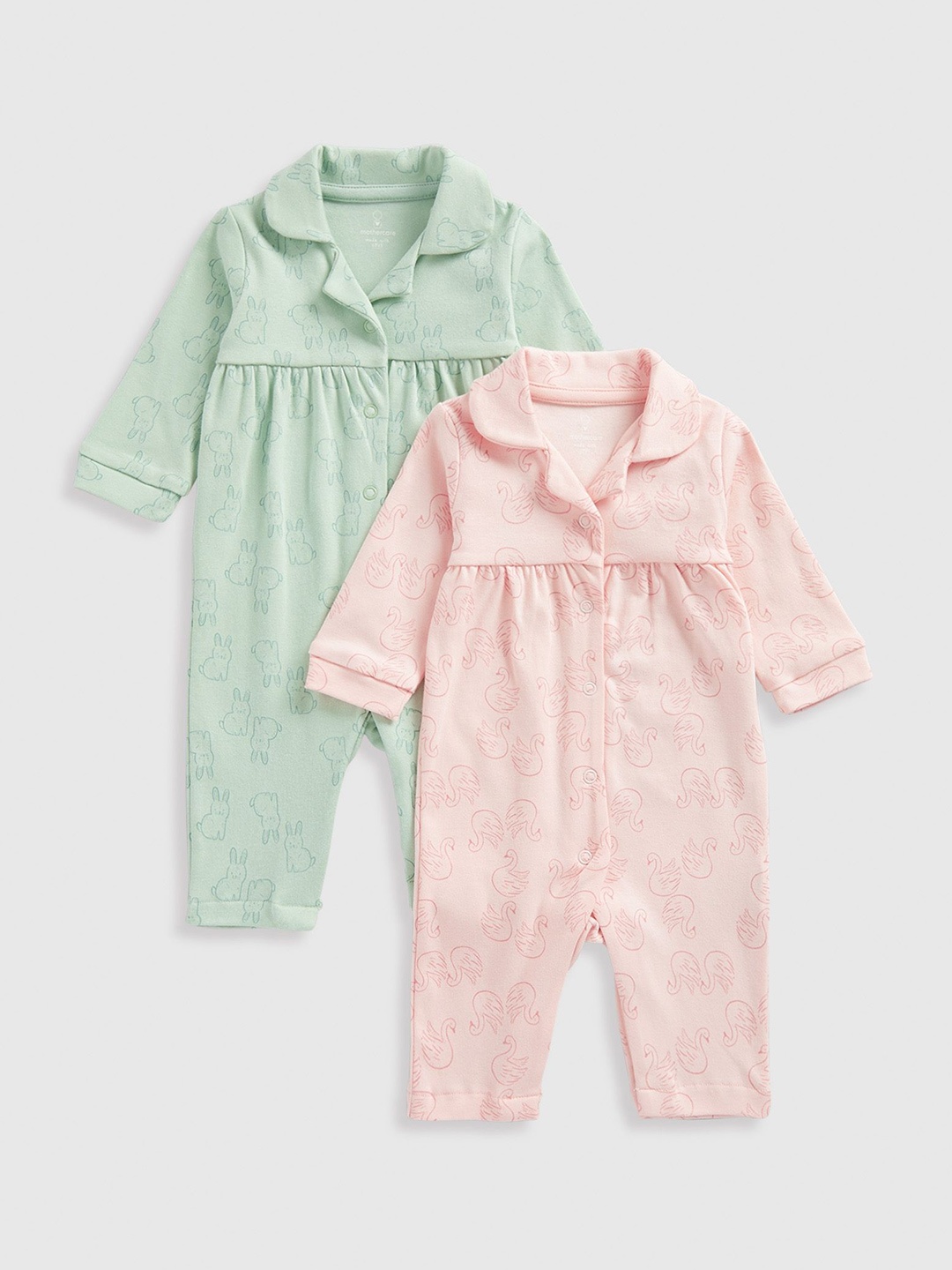 

mothercare Girls Pack of 2 Printed Pure Cotton Sleepsuit, Pink