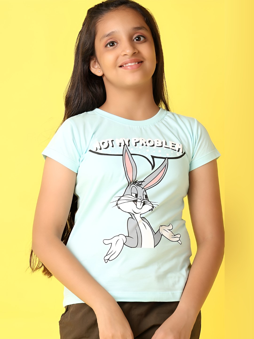 

V-Mart Girls Graphic Printed Round Neck Cotton T-shirt, Turquoise blue