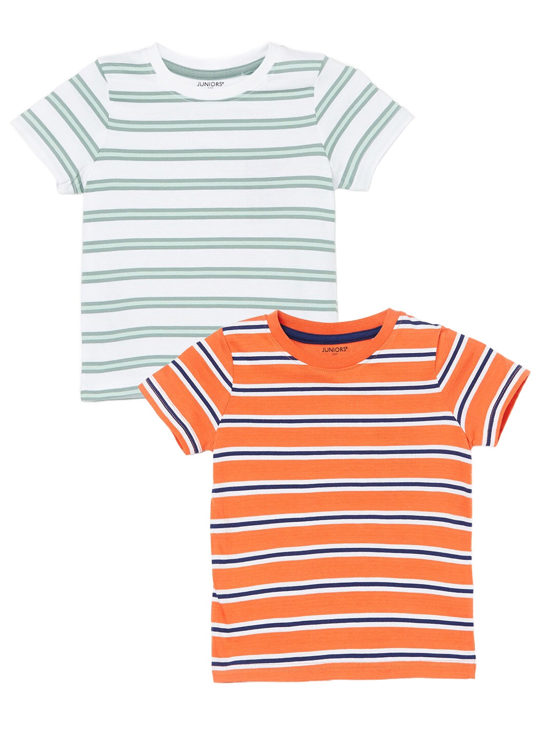

Juniors by Lifestyle Boys Pack Of 2 Striped Pure Cotton T-shirts, Orange