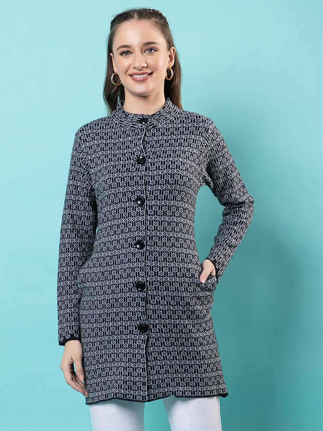 

Anouk Women Geometric Printed Cardigan, Black