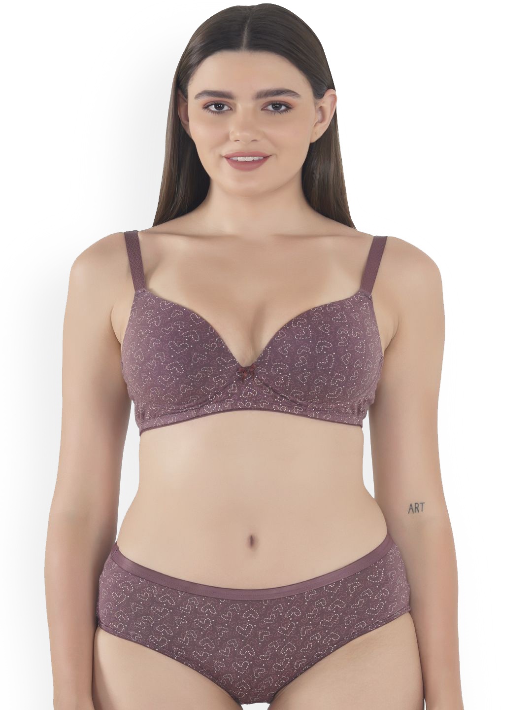 

Eve's Beauty Women Floral Printed Lingerie Set Diamond_set_wine, Coffee brown