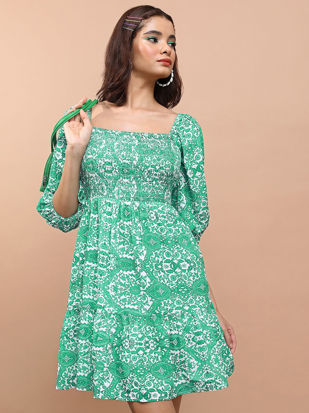 

Tokyo Talkies Floral Print Fit & Flare Mini Dress, Green