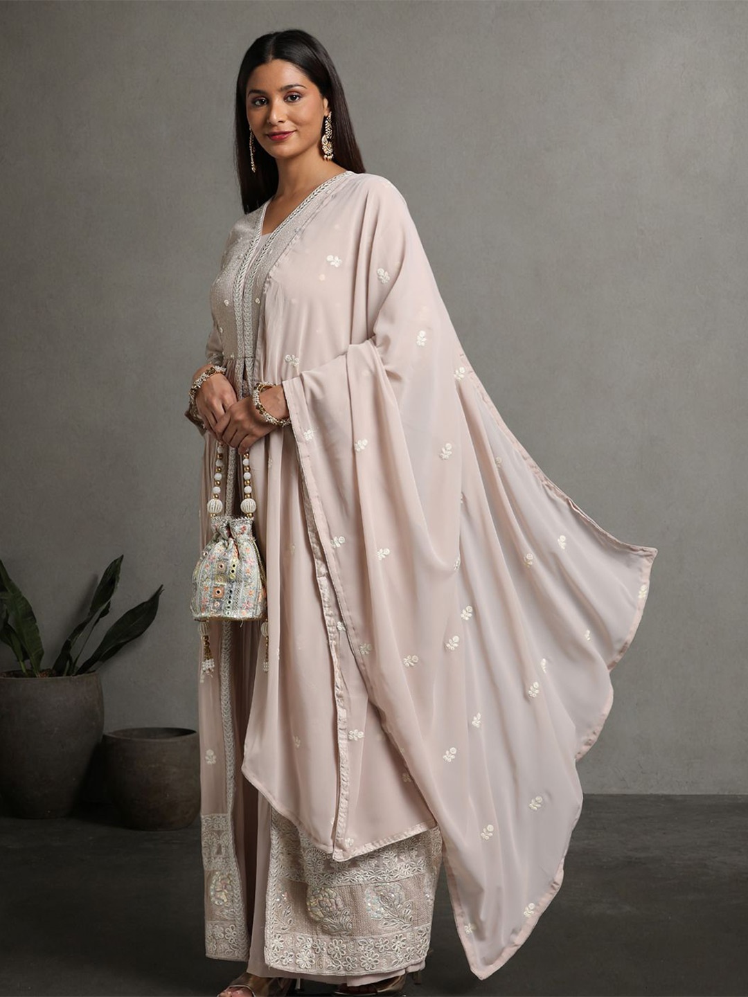 

Miss Ethnik Embroidered Ready to Wear Lehenga & Blouse With Dupatta, Peach
