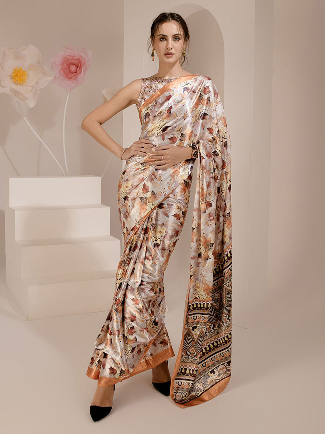 

BAESD Printed Pure Silk Saree, White