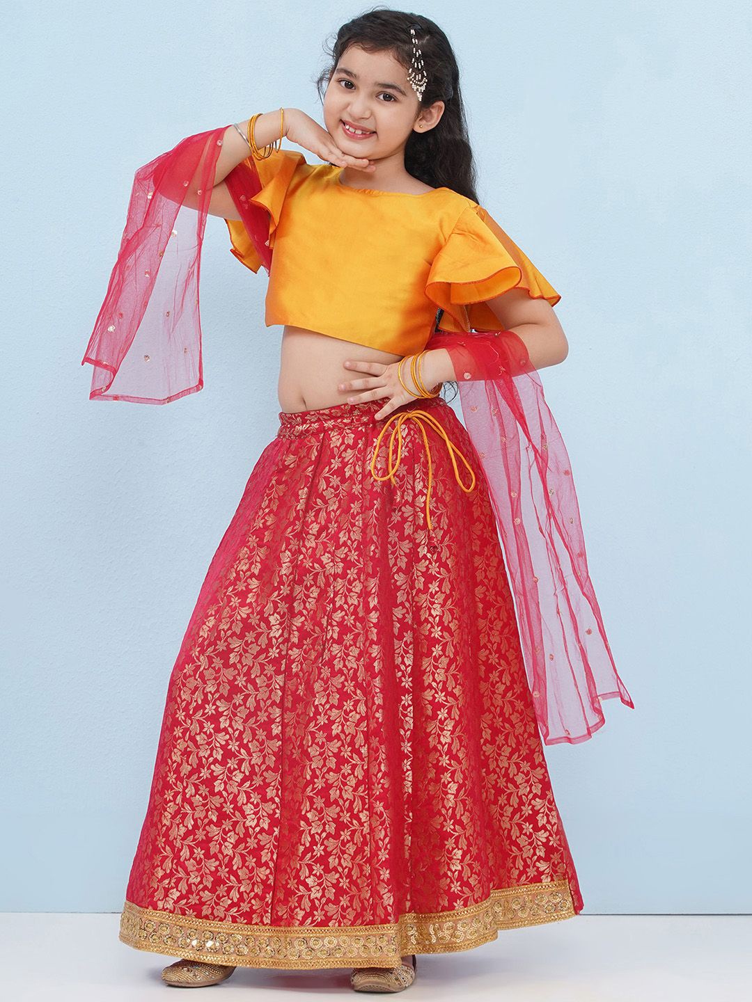 

Aj DEZInES Girls Woven Design Ready to Wear Lehenga & Blouse With Dupatta, Red