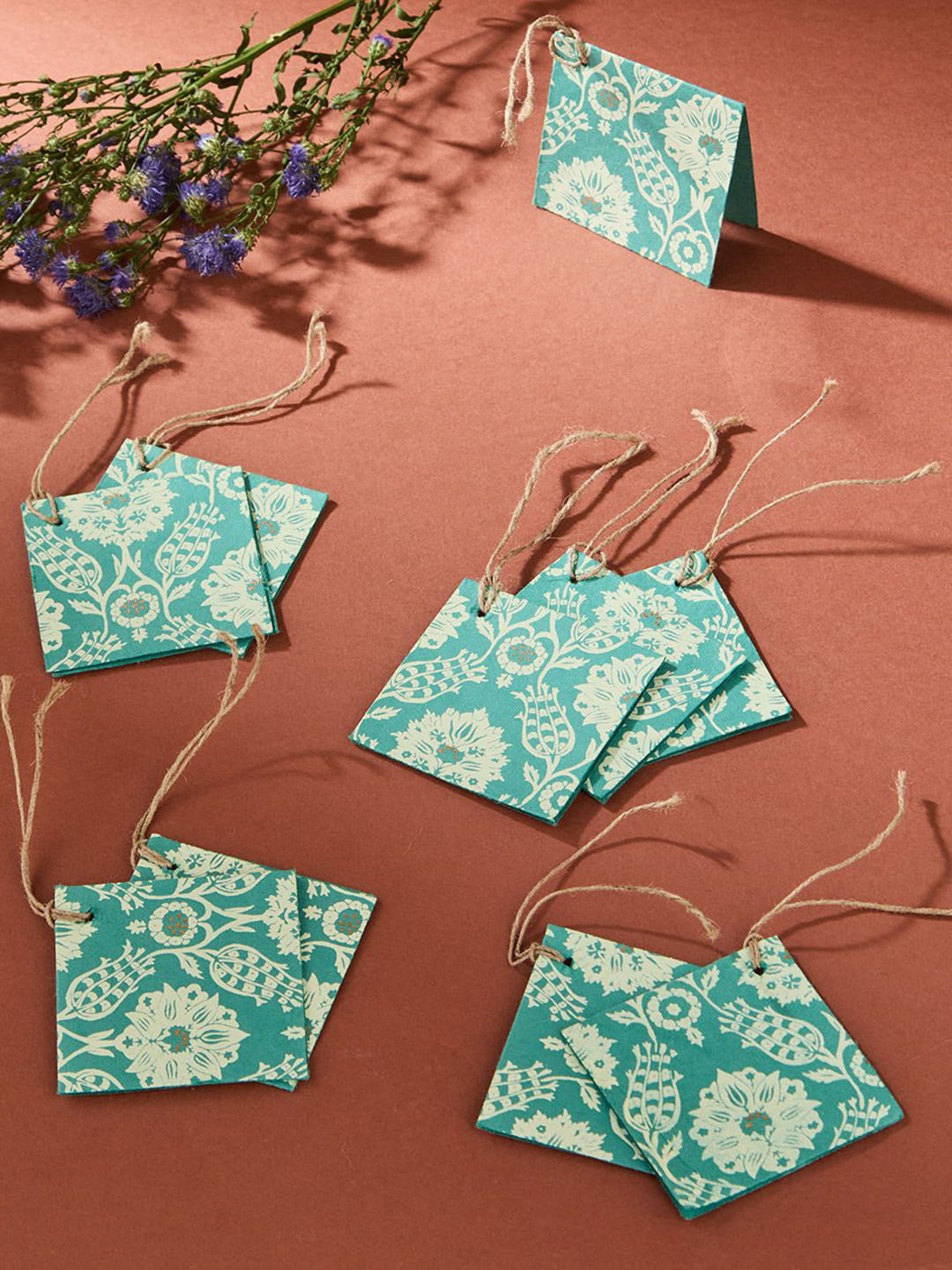 

Fabindia Set Of 10 Self Design Printed Sarkhaab Gift Tag, Teal