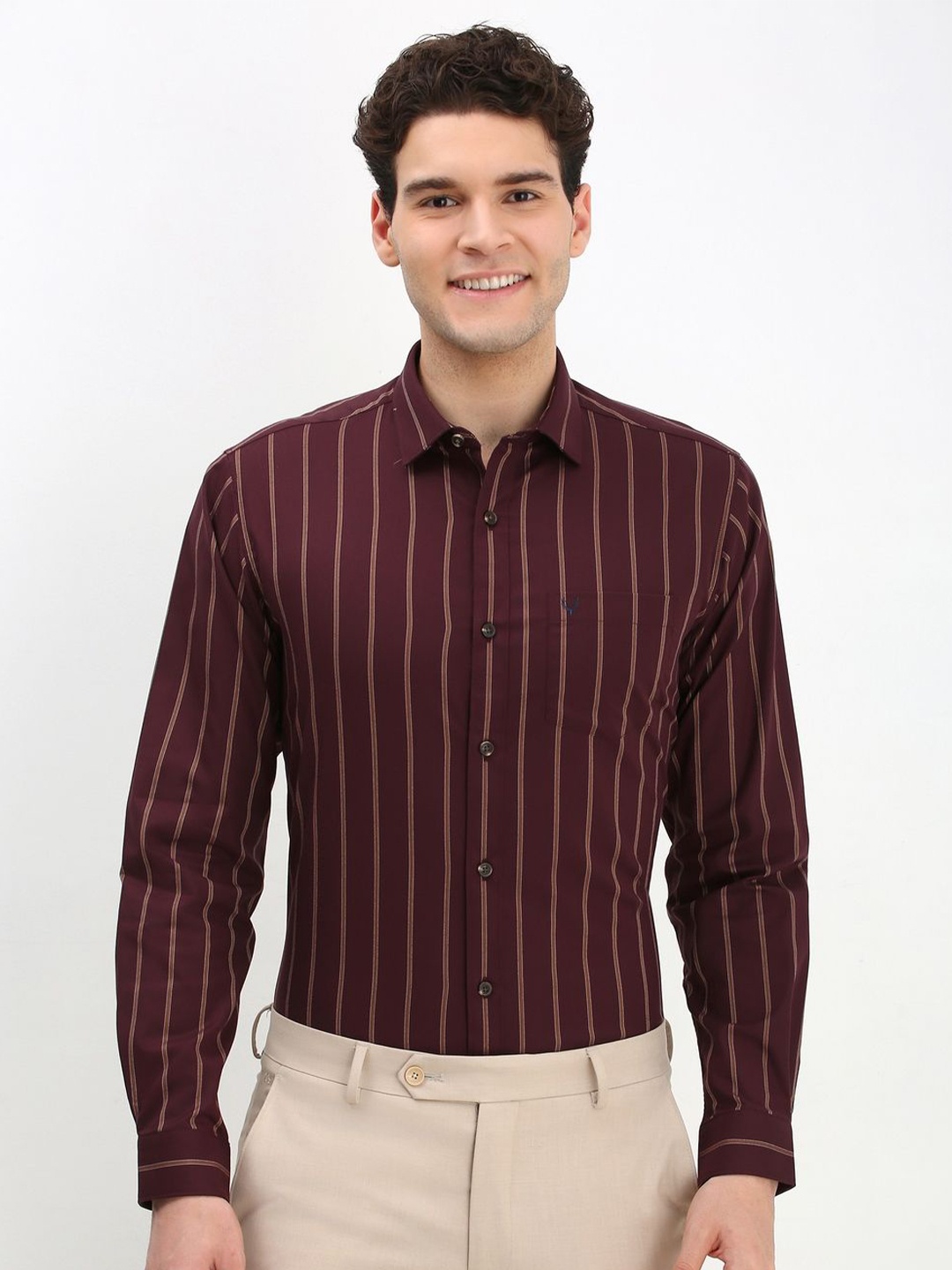 

Allen Solly Men Vertical Striped Cotton Slim Fit Formal Shirt, Maroon