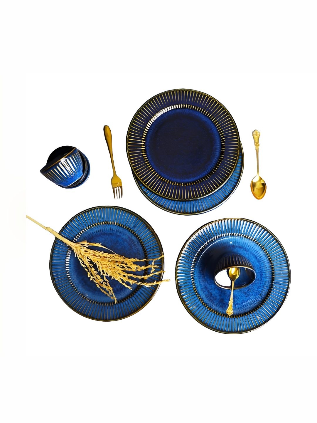

AMALAFIEE CERAMICS Blue & Beige 12 Pieces Ceramic Dishwasher Safe Dinner Set