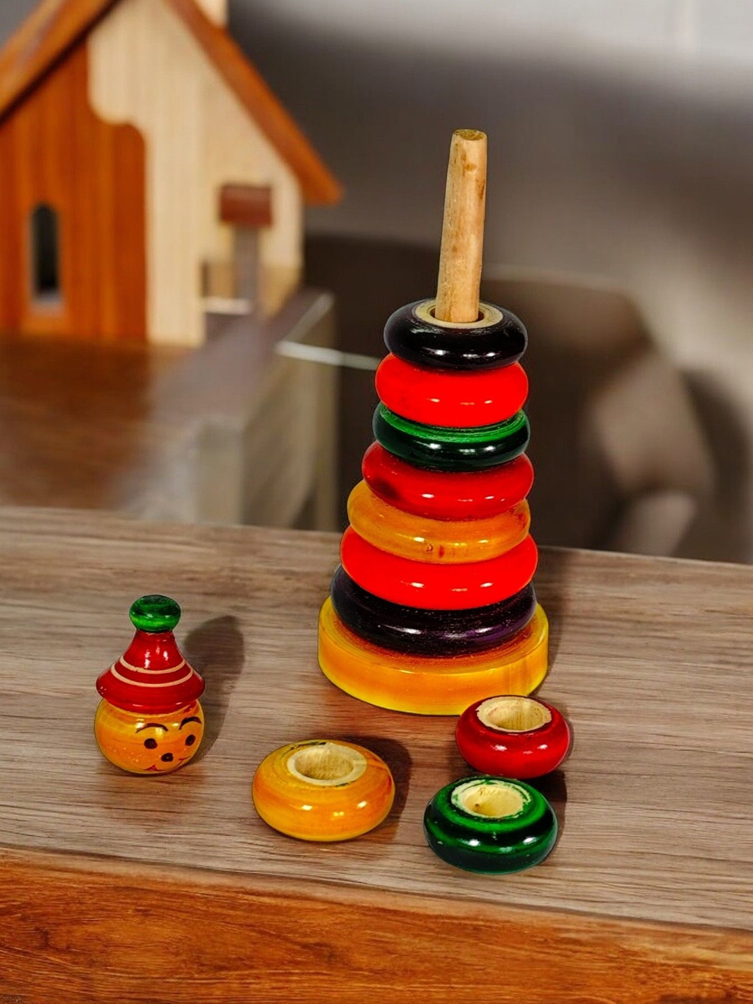 

LITTLE GINNIE 12-Pcs Wooden Ring Stacker Toy Set, Red