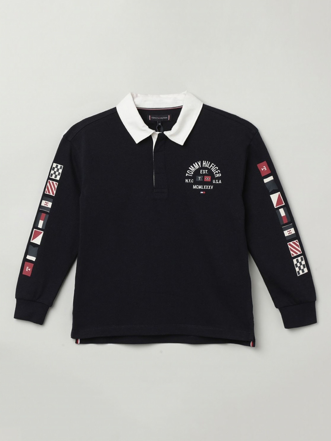 

Tommy Hilfiger Boys Abstract Printed Polo Collar Cotton T-shirt, Navy blue