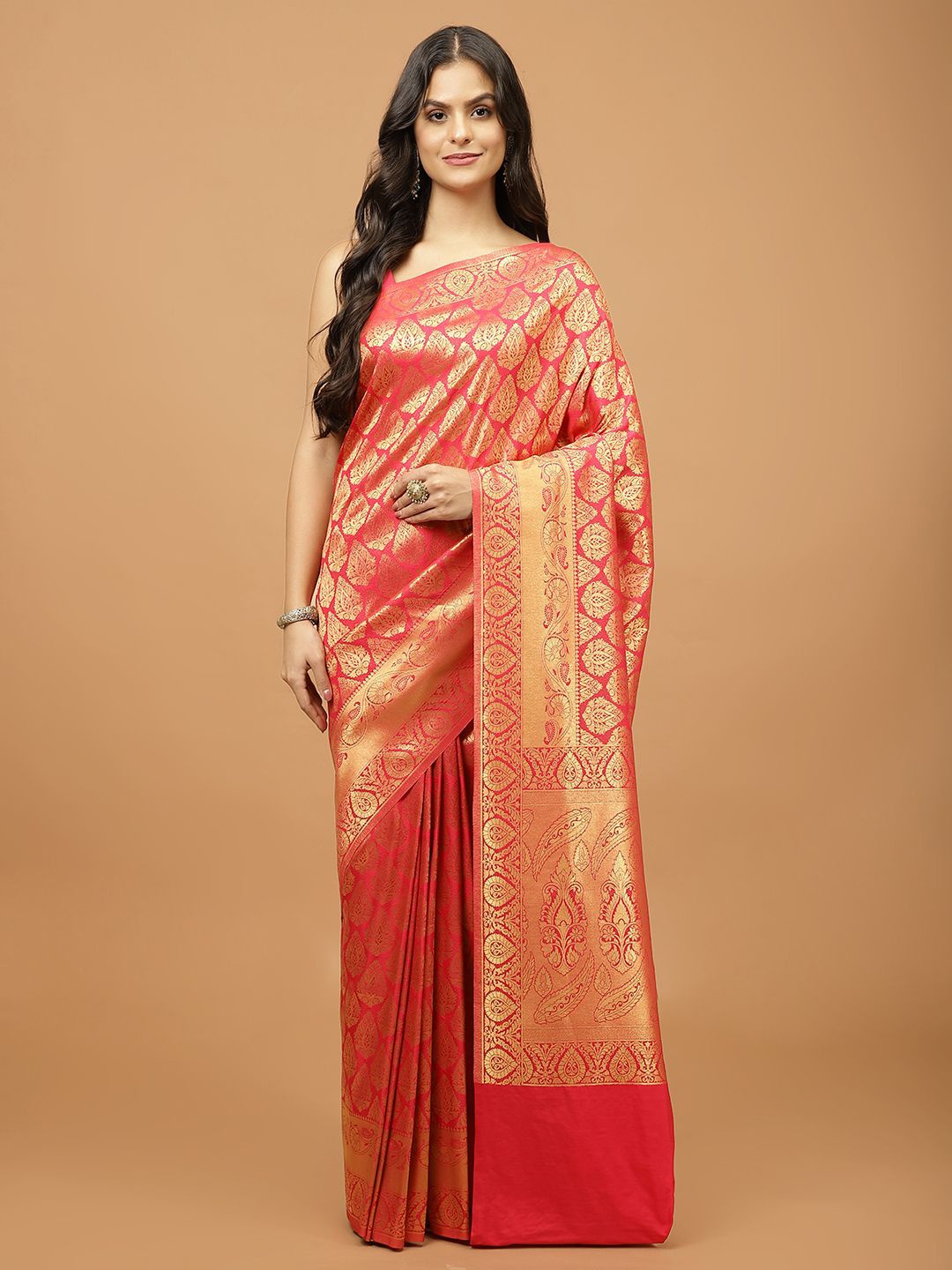 

Meena Bazaar Woven Design Zari Art Silk Saree, Pink